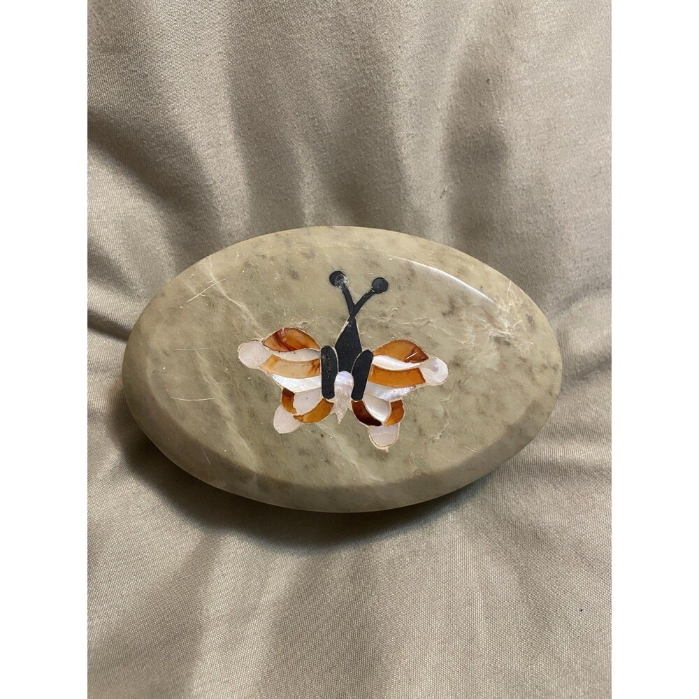 Vintage Stone Trinket Box Butterfly Made India Crowning Touch Collections Mom